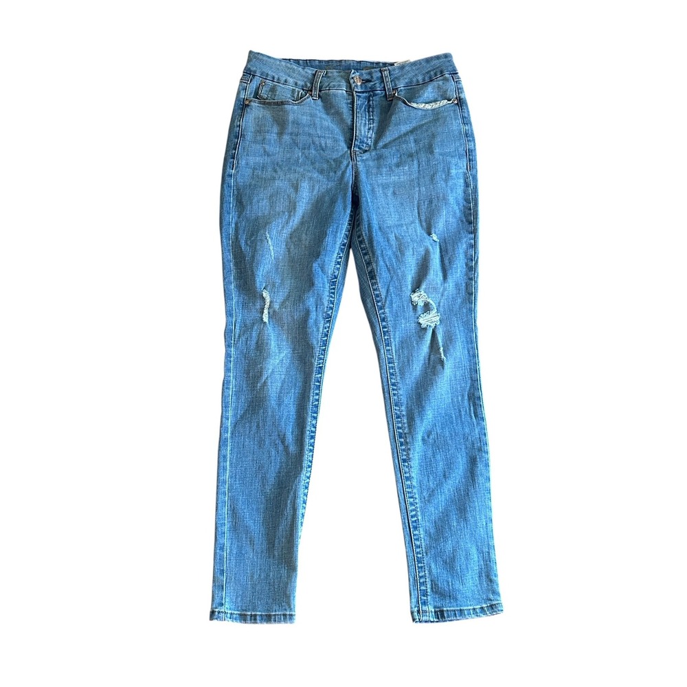 Seven7 Tummyless High Rise Skinny Jeans Womens 12 Distressed Strata medium Wash